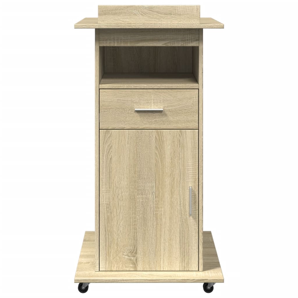 Govornica s kotačima i ladicom boja hrasta 55x55x107 cm drvena