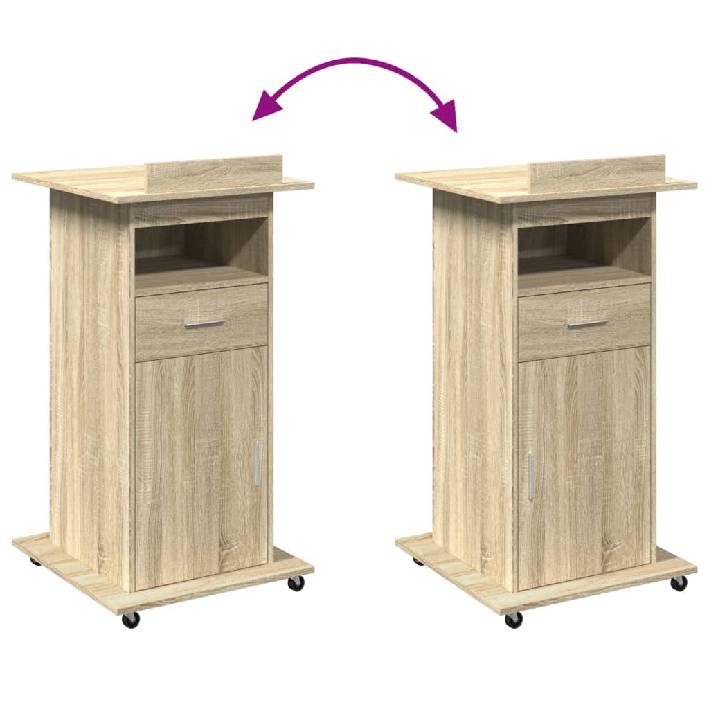 Govornica s kotačima i ladicom boja hrasta 55x55x107 cm drvena