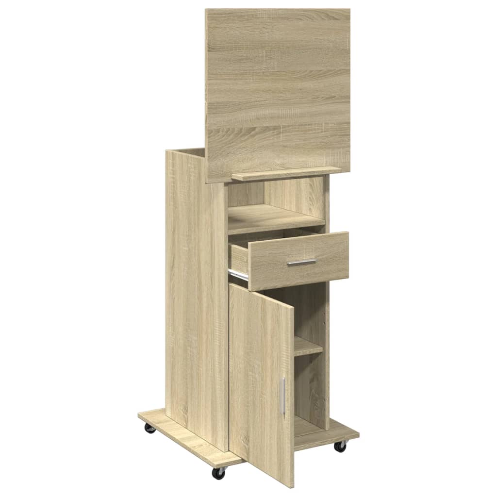 Govornica s kotačima i ladicom boja hrasta 55x55x107 cm drvena