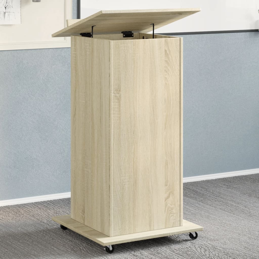 Govornica s kotačima i ladicom boja hrasta 55x55x107 cm drvena