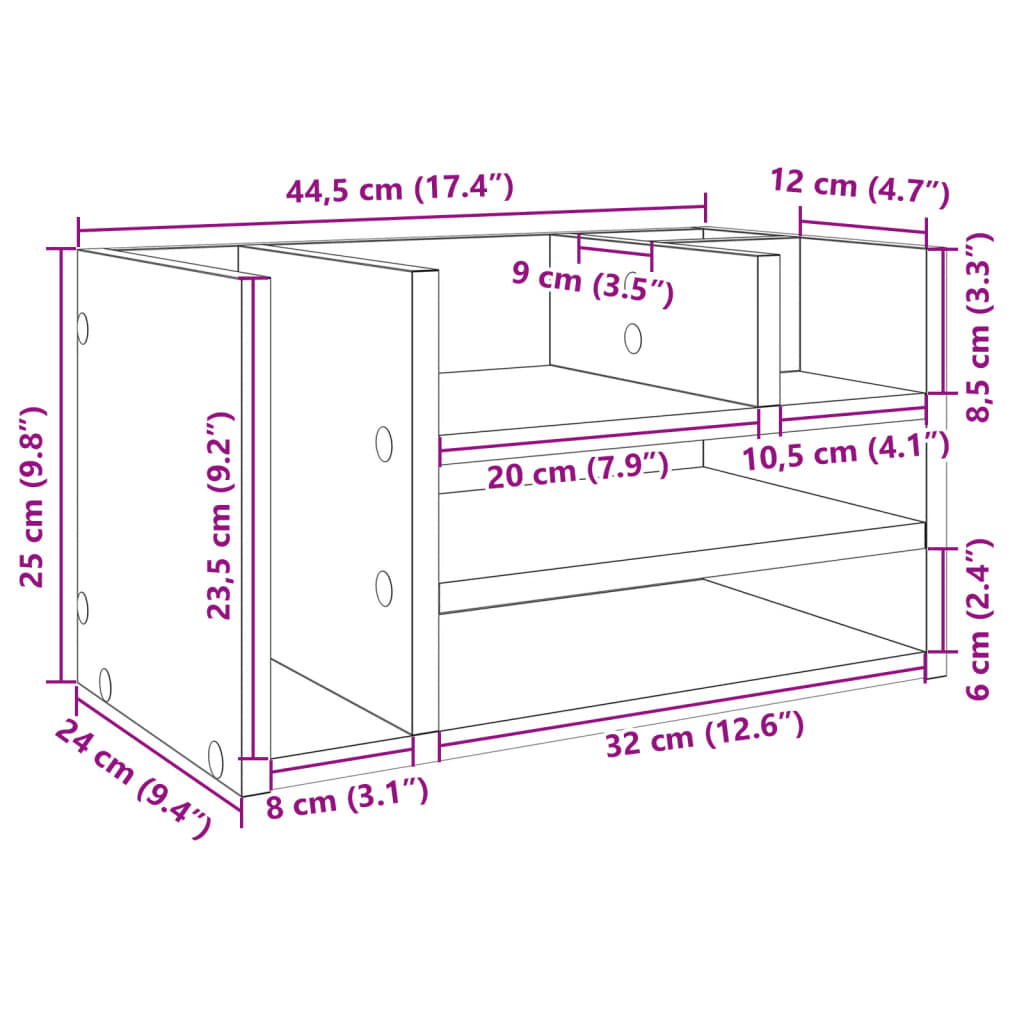 Organizator za stol boja hrasta 44,5x24x25 cm konstruirano drvo