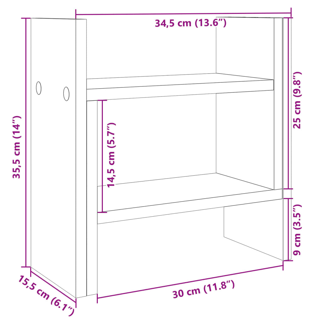 Organizator za stol siva boja hrasta 34,5x15,5x35,5 cm drveni