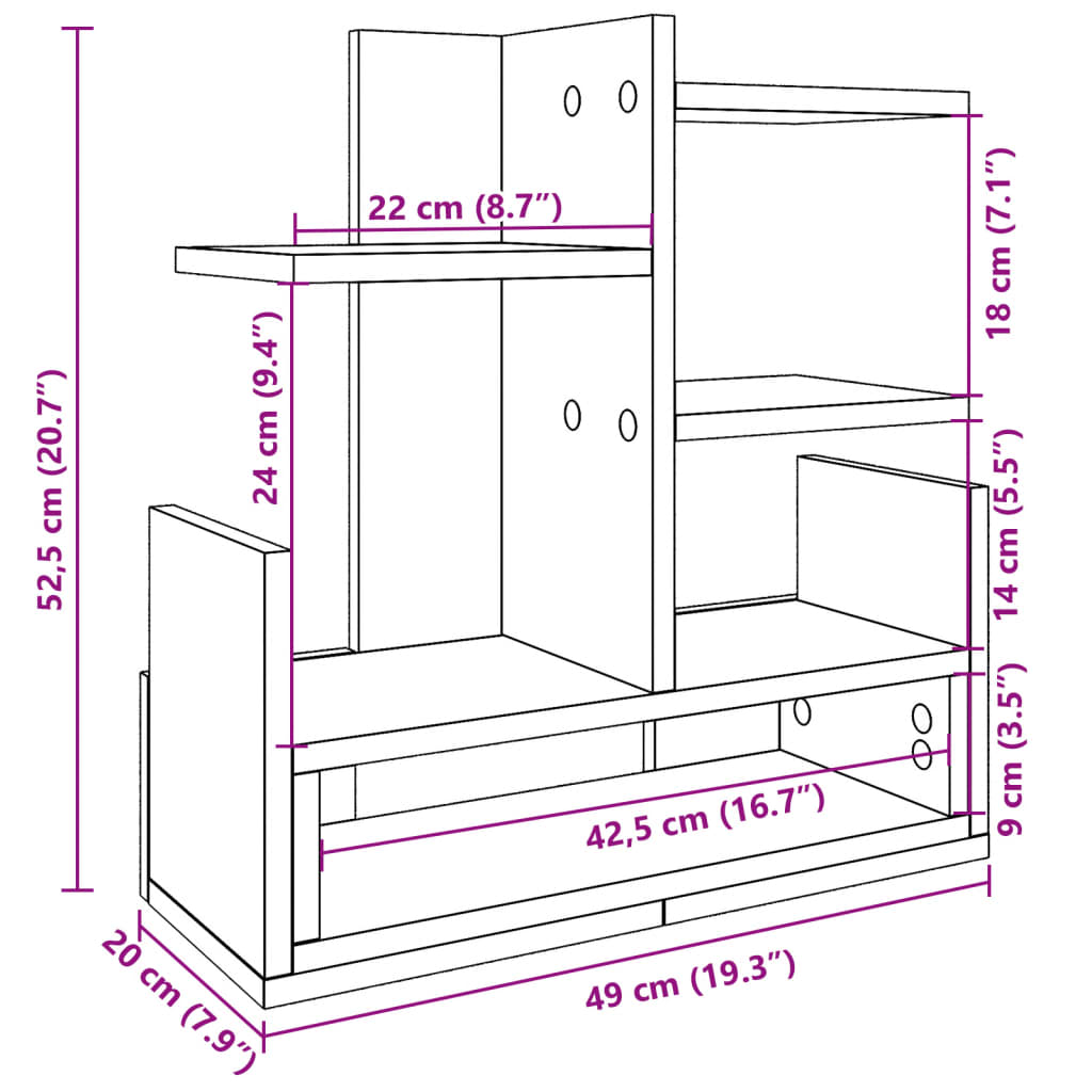 Organizator za stol bijeli 49 x 20 x 52,5 cm konstruirano drvo