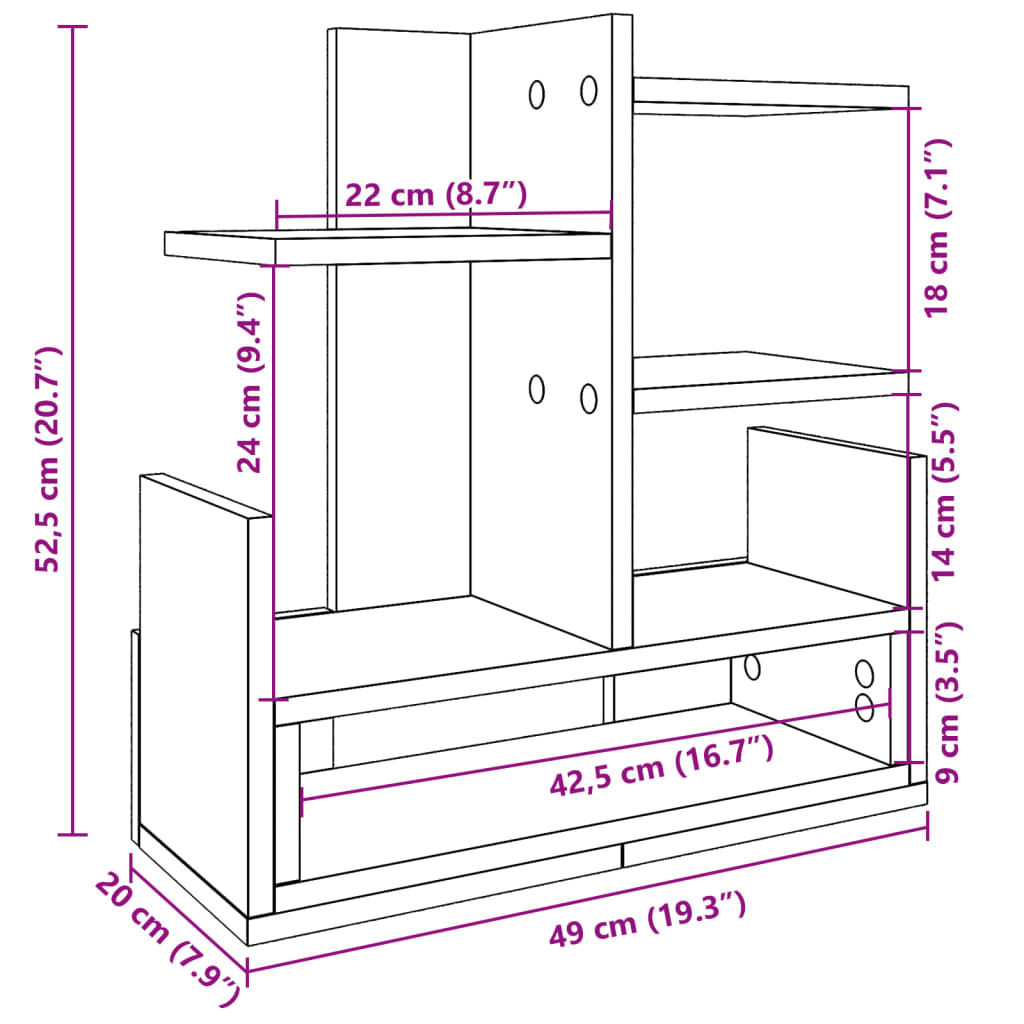 Organizator za stol boja hrasta 49x20x52,5 cm konstruirano drvo