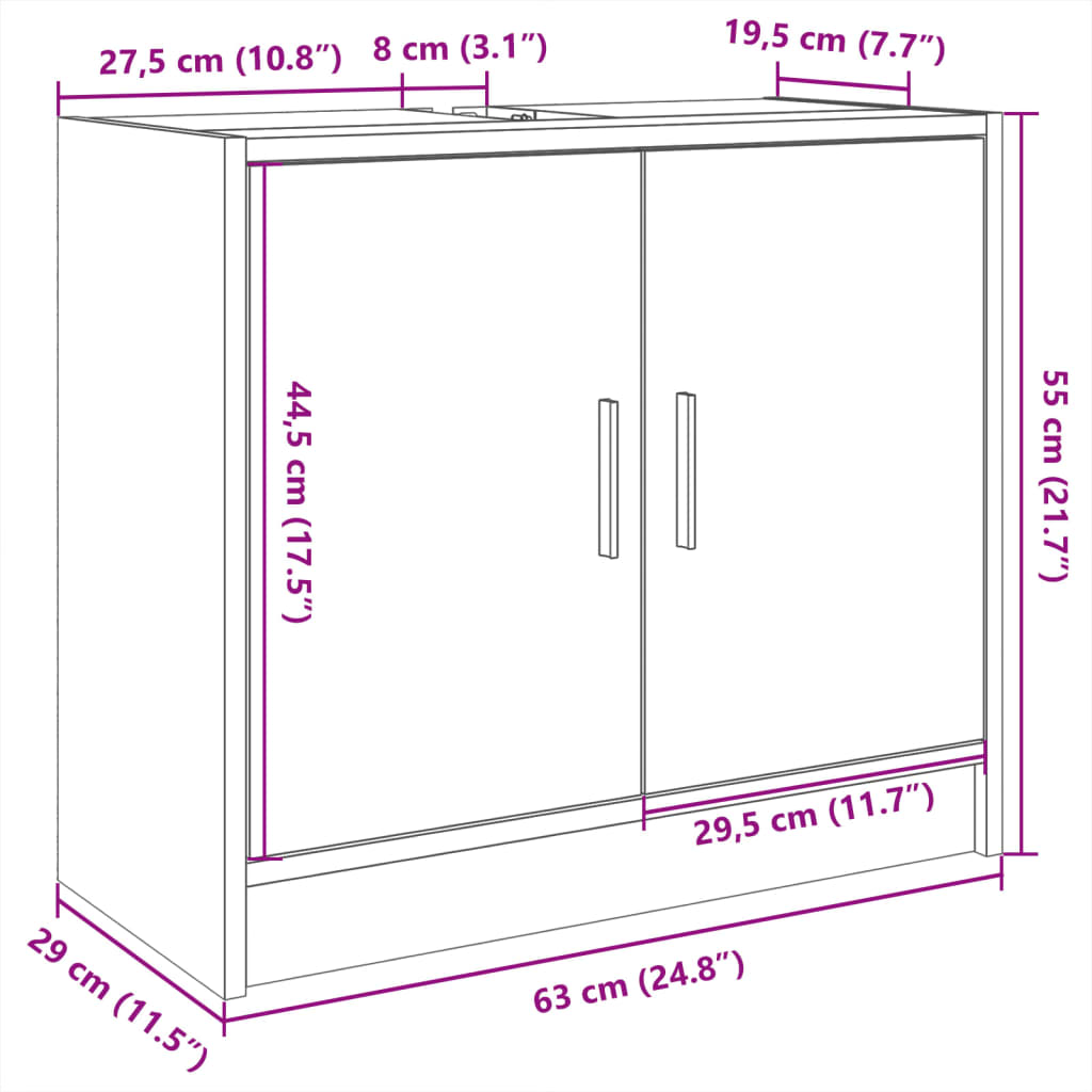 Ormarić za umivaonik boja hrasta 63x29x55 cm konstruirano drvo