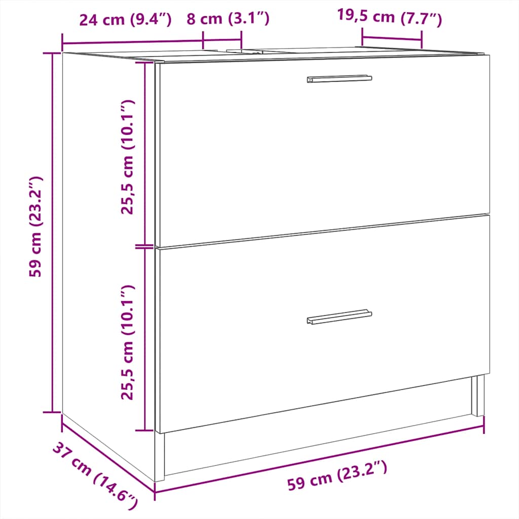 Ormarić za umivaonik bijeli 59 x 37 x 59 cm konstruirano drvo
