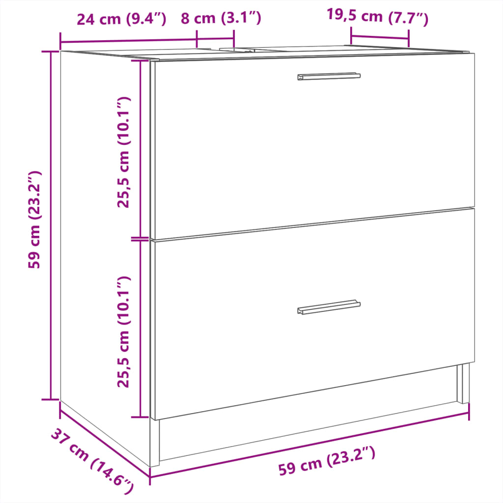 Ormarić za umivaonik crni 59 x 37 x 59 cm od konstruiranog drva
