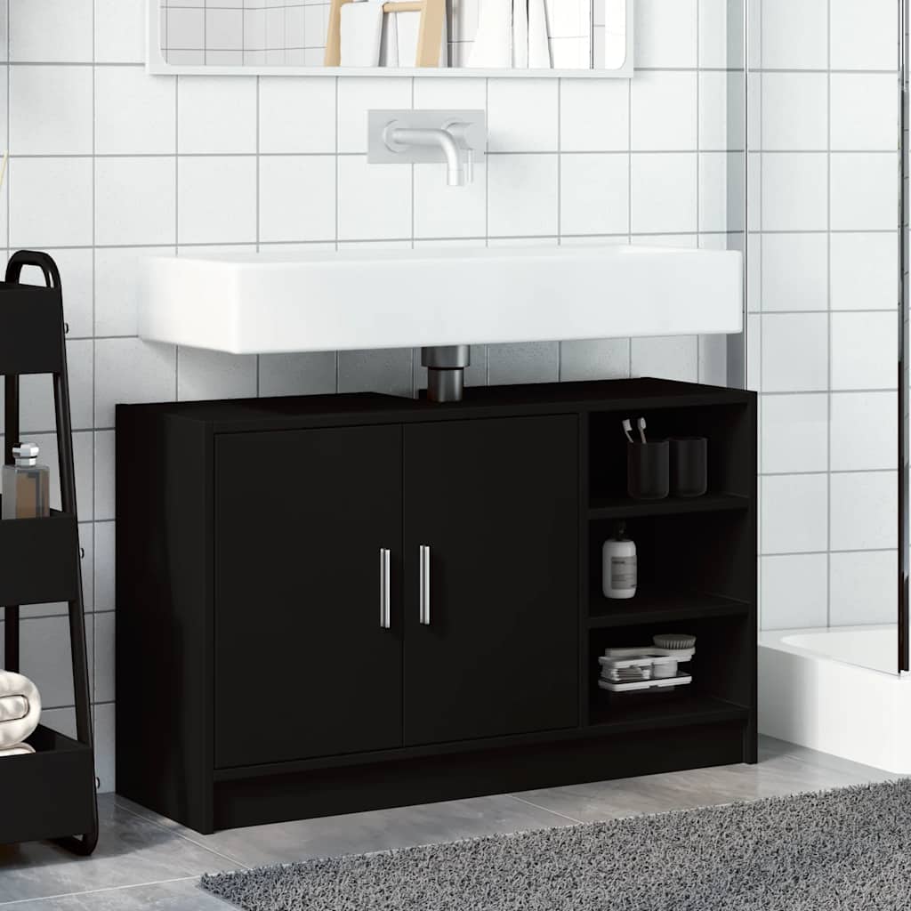 Ormarić za umivaonik crni 90 x 29 x 55 cm konstruirano drvo
