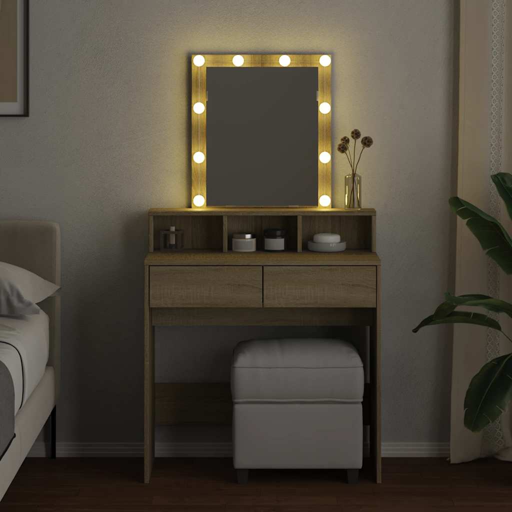 Toaletni stolić s LED svjetlima boja hrasta 80 x 41 x 144,5 cm