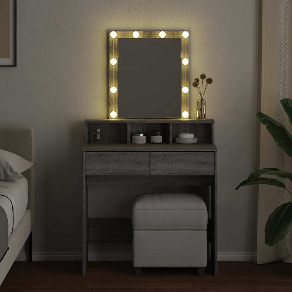 Toaletni stolić s LED svjetlima boja hrasta 80 x 41 x 144,5 cm