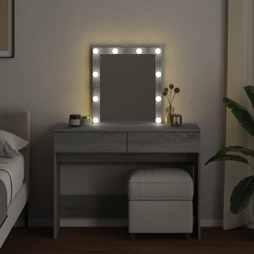 Toaletni stolić s LED svjetlima siva boja hrasta 100x40x130 cm