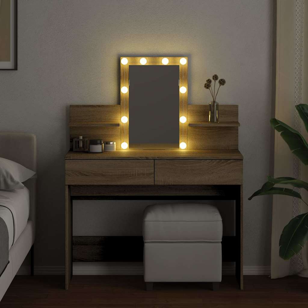 Toaletni stolić s LED svjetlima boja hrasta 100 x 40 x 130 cm