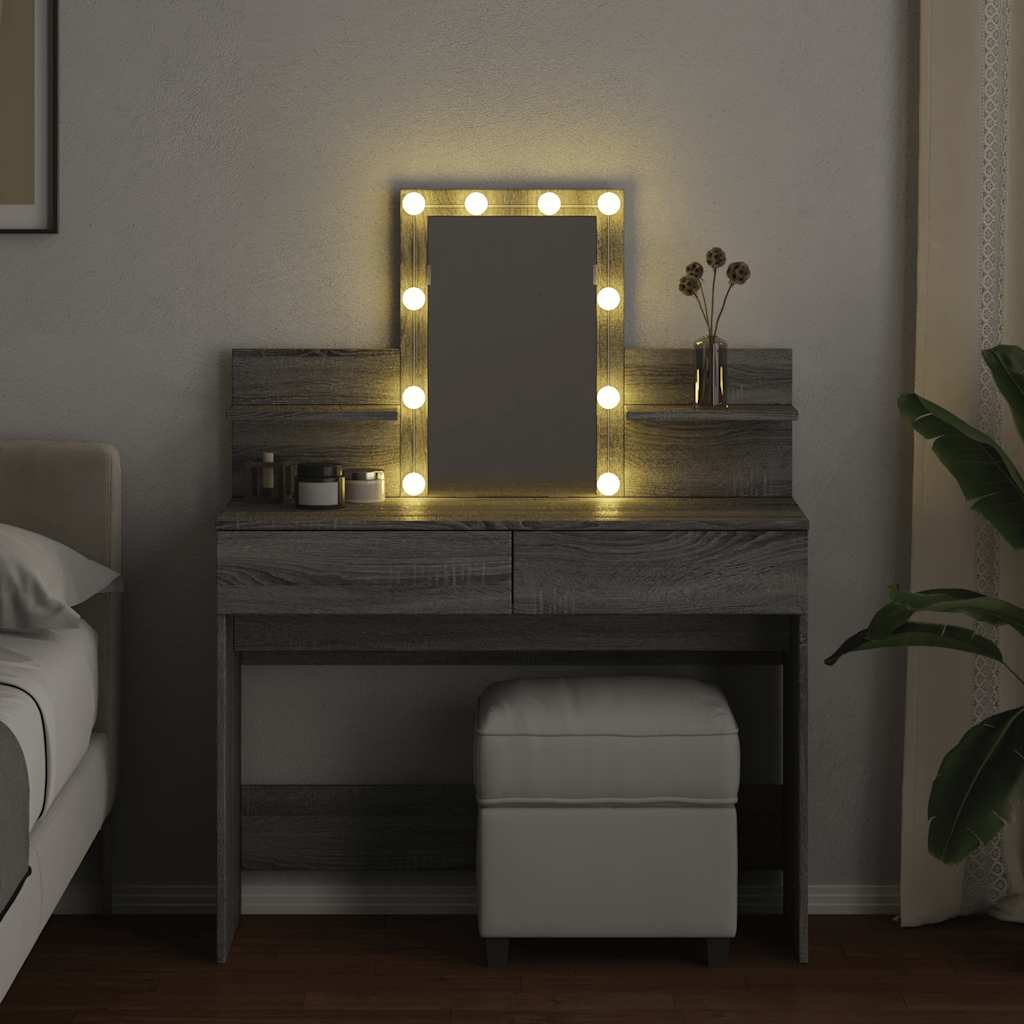 Toaletni stolić s LED svjetlima siva boja hrasta 100x40x130 cm