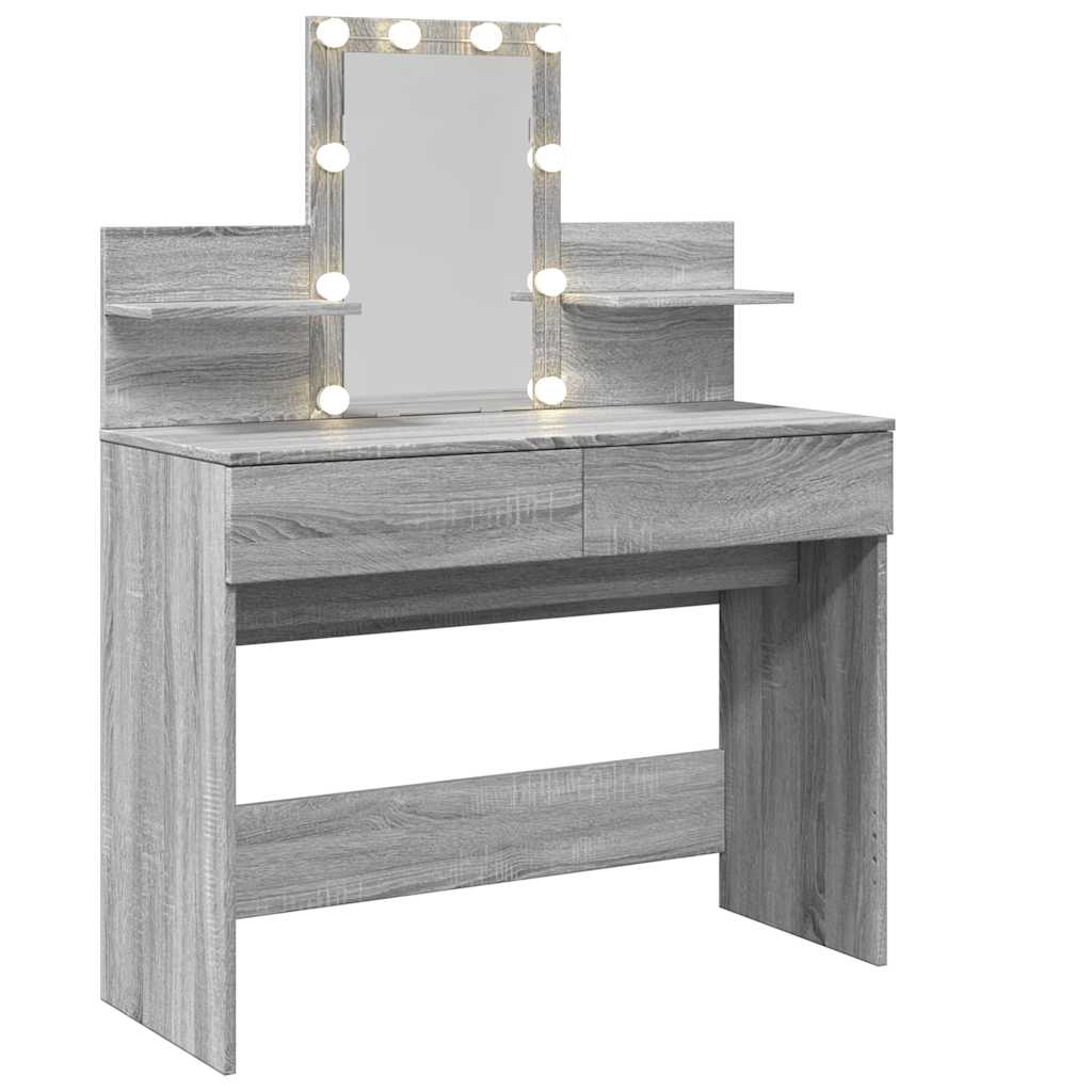 Toaletni stolić s LED svjetlima siva boja hrasta 100x40x130 cm
