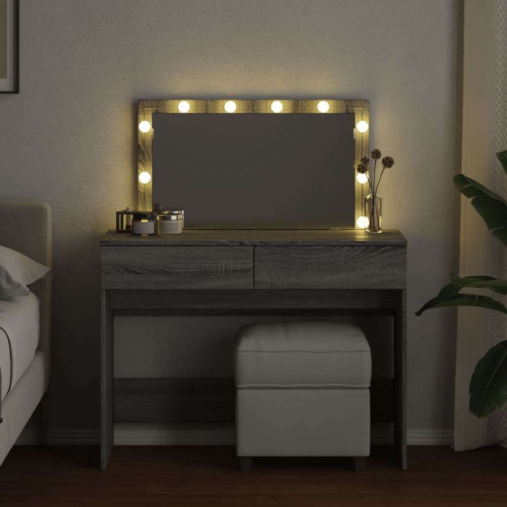 Toaletni stolić s LED svjetlima siva boja hrasta 100x40x120 cm