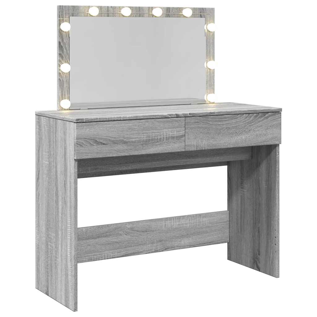 Toaletni stolić s LED svjetlima siva boja hrasta 100x40x120 cm