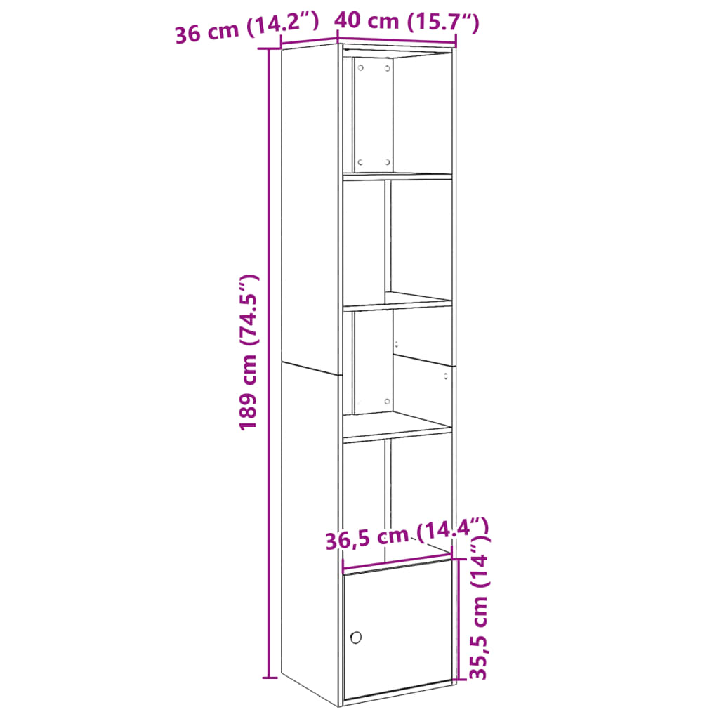 Regal za knjige boja hrasta 40x36x189 cm konstruirano drvo