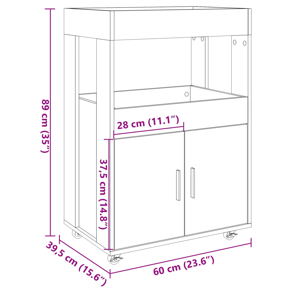 Barska kolica boja hrasta 60x39,5x89 cm od konstruiranog drva