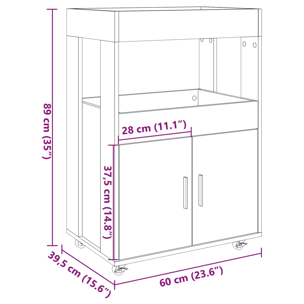 Barska kolica boja hrasta 60x39,5x89 cm od konstruiranog drva