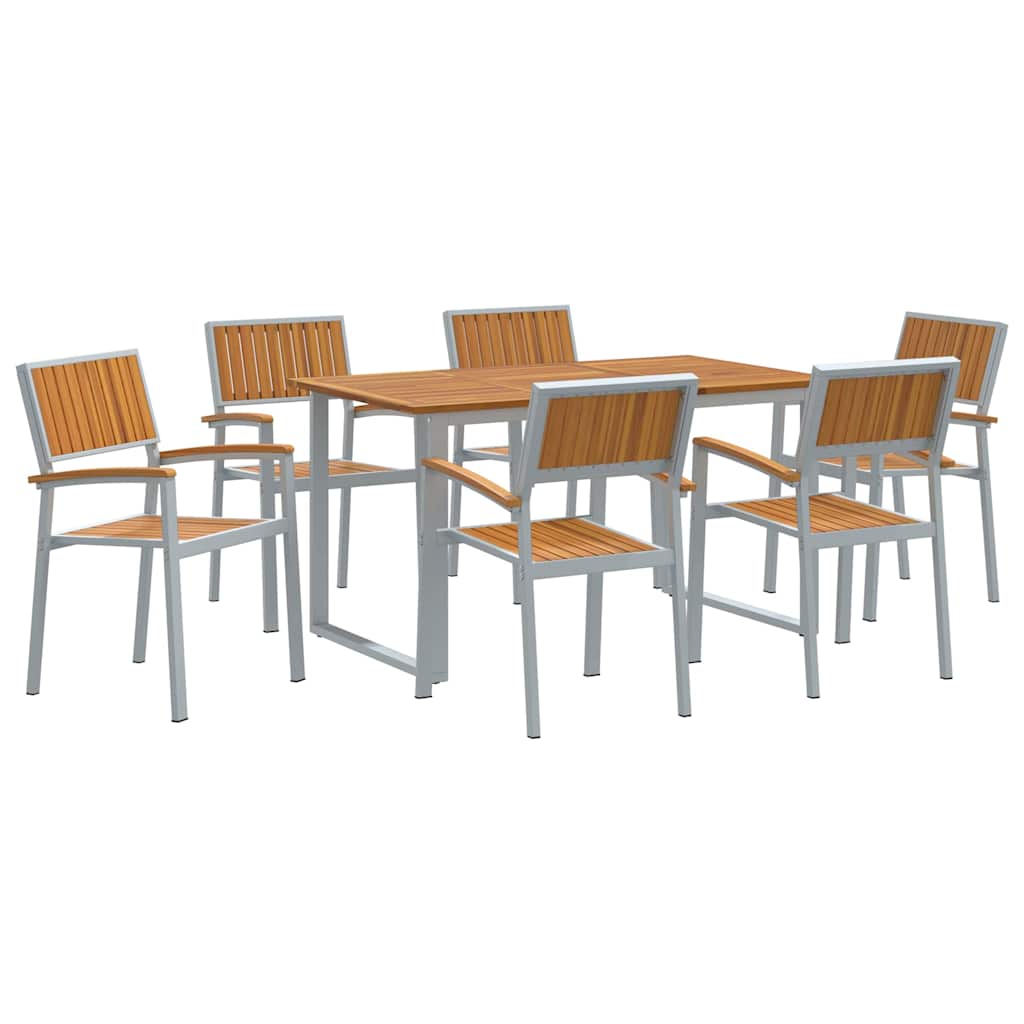 Vrtni set za objed 7 pcs Siva Čvrsto drvo akacije