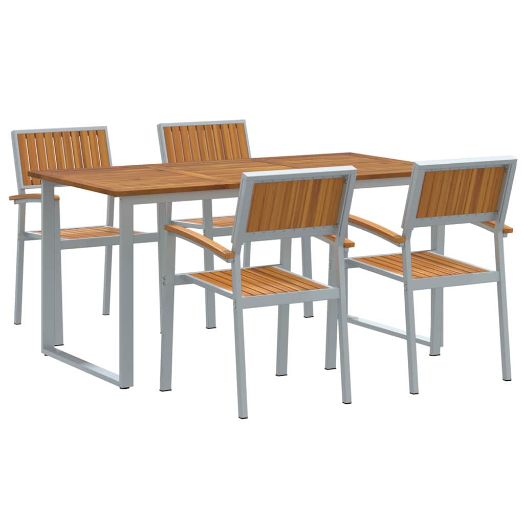Vrtni set za objed 5 pcs Siva Čvrsto drvo akacije