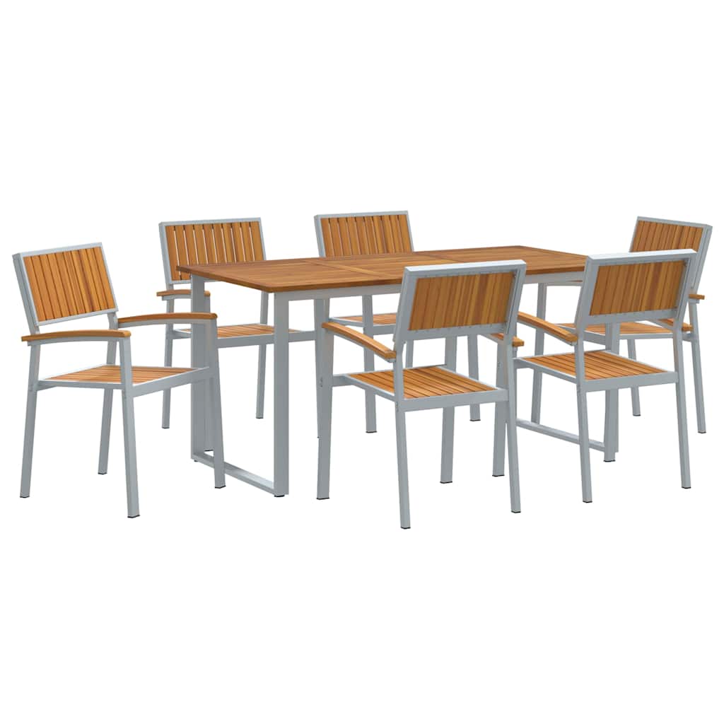 Vrtni set za objed 7 pcs Siva Čvrsto drvo akacije