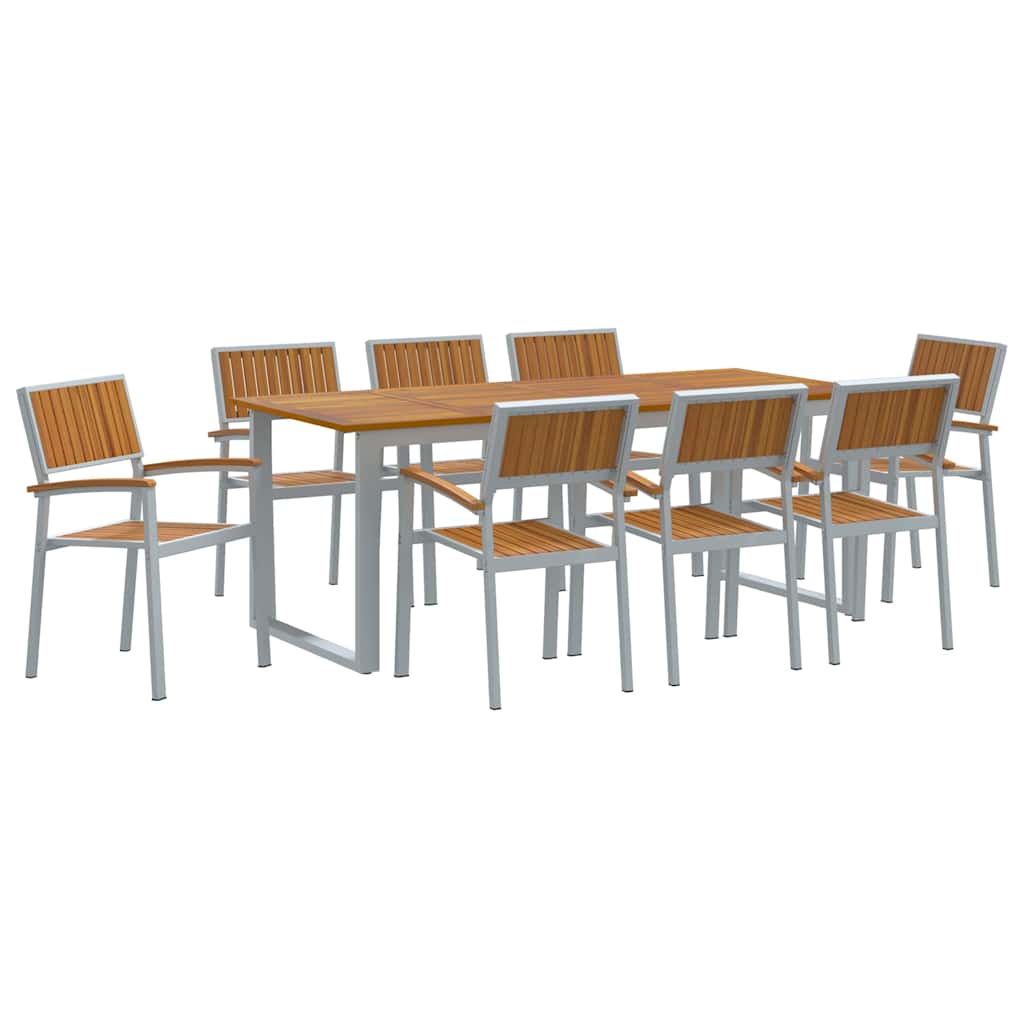 Vrtni set za objed 9 pcs Siva Čvrsto drvo akacije