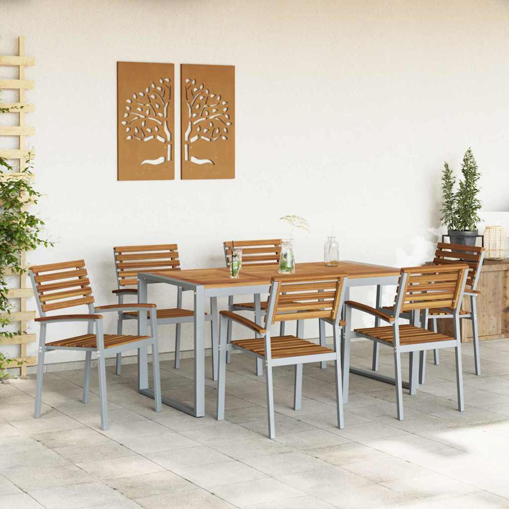 Vrtni set za objed 7 pcs Siva Čvrsto drvo akacije