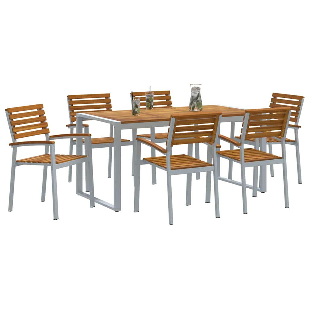 Vrtni set za objed 7 pcs Siva Čvrsto drvo akacije