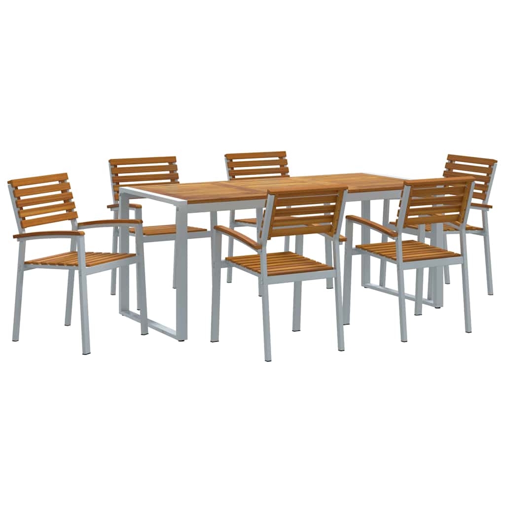 Vrtni set za objed 7 pcs Siva Čvrsto drvo akacije