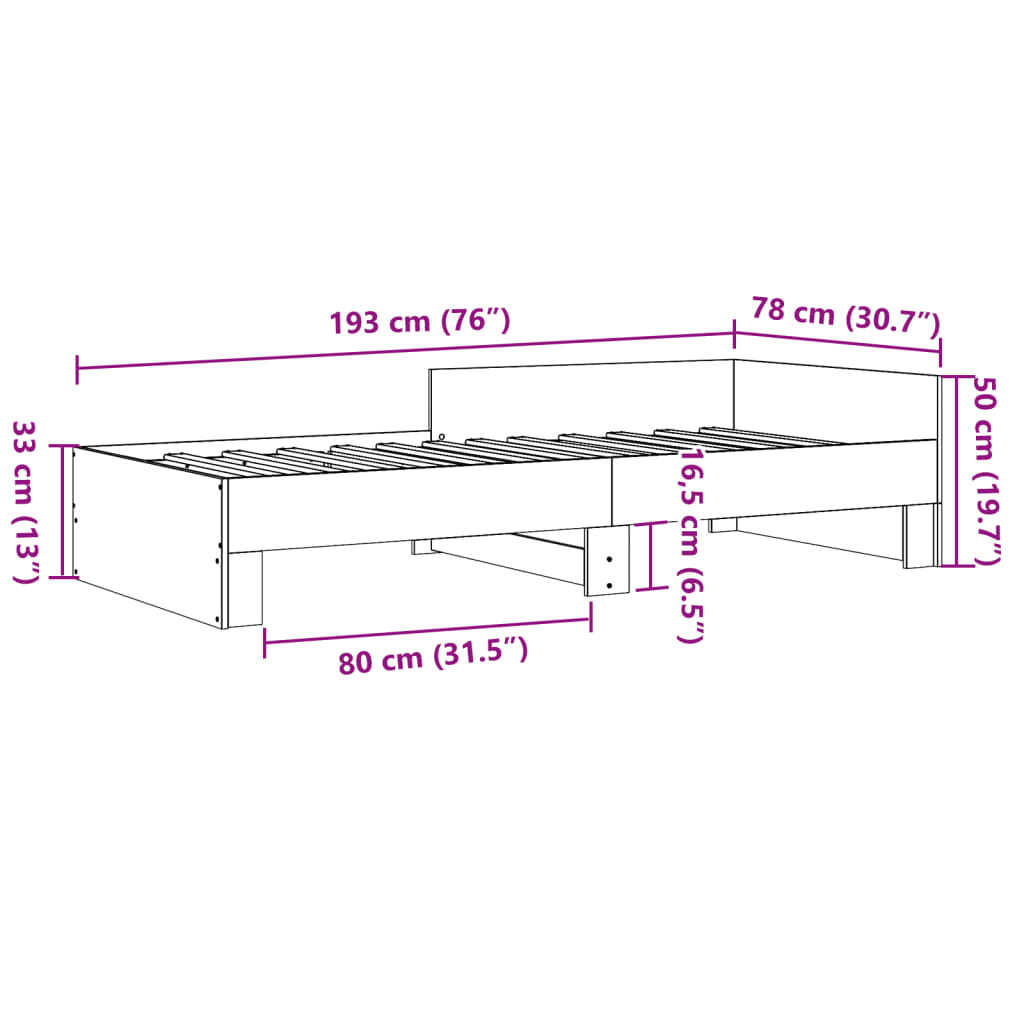 Okvir kreveta boja betona 75x190 cm od konstruiranog drva