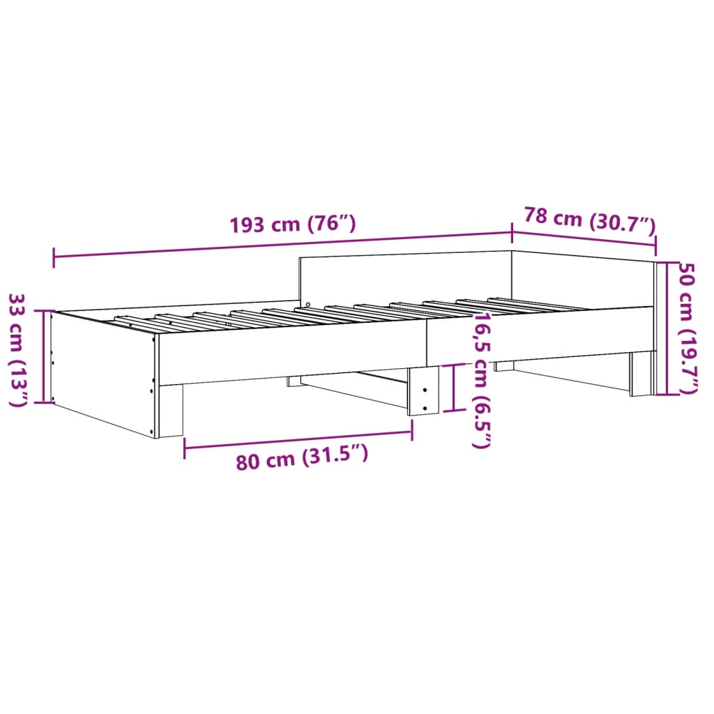 Okvir za krevet boja hrasta 75 x 190 cm od konstruiranog drva