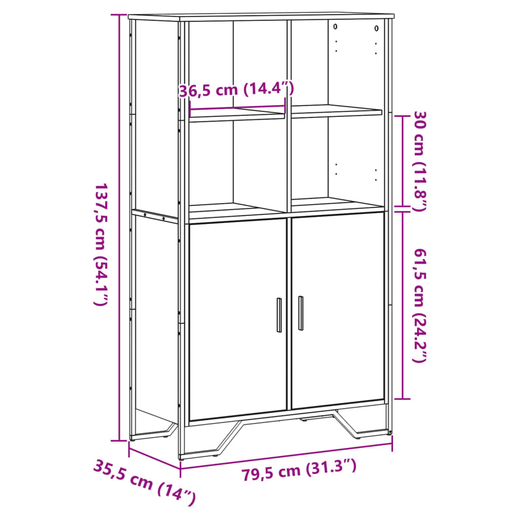 Visoka komoda boja hrasta 79,5x35,5x137,5 cm konstruirano drvo