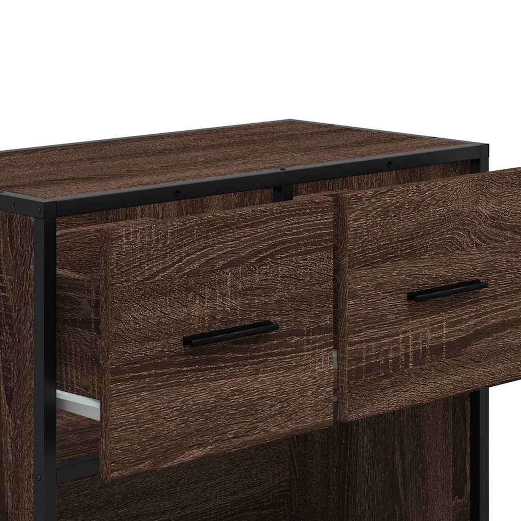 Noćni ormarić smeđi hrast 60x31x60 cm Konstruirano drvo i metal