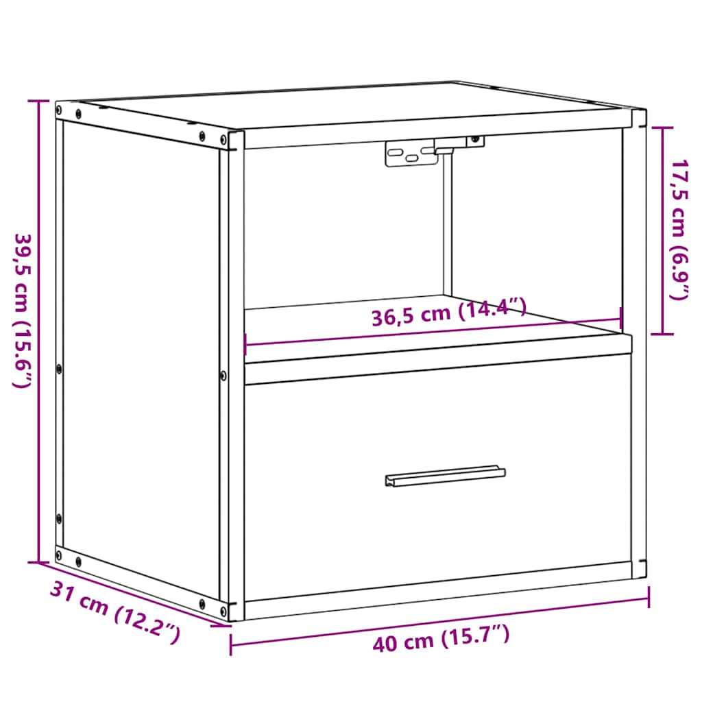 Zidni noćni ormarić Sivi Sonoma 40x31x39,5 cm