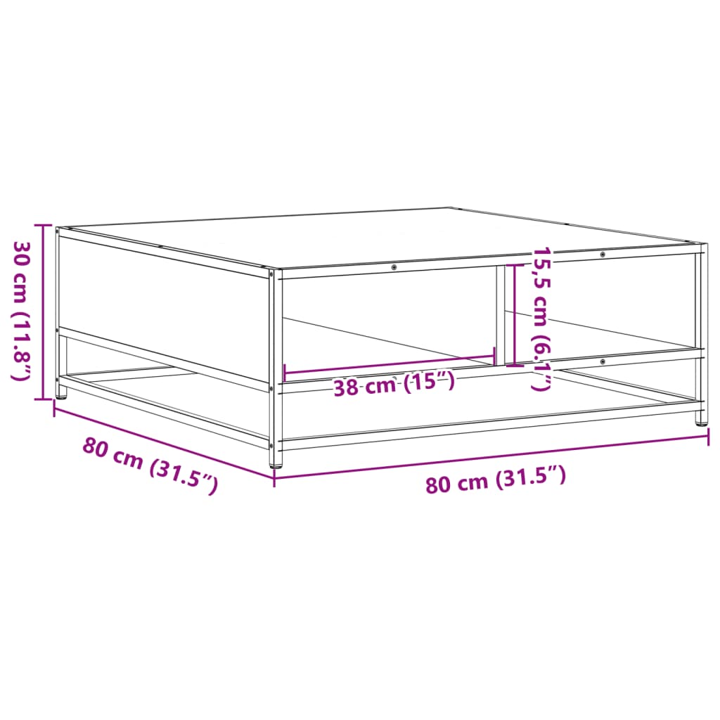 Stol za kavu smeđi hrast 80x80x30 cm Konstruirano drvo i metal