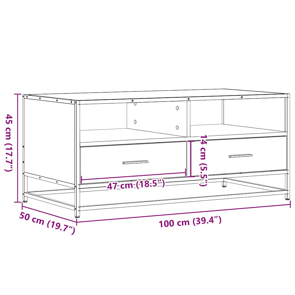 Stolić za kavu boja hrasta 100x50x45 cm od drva i metala