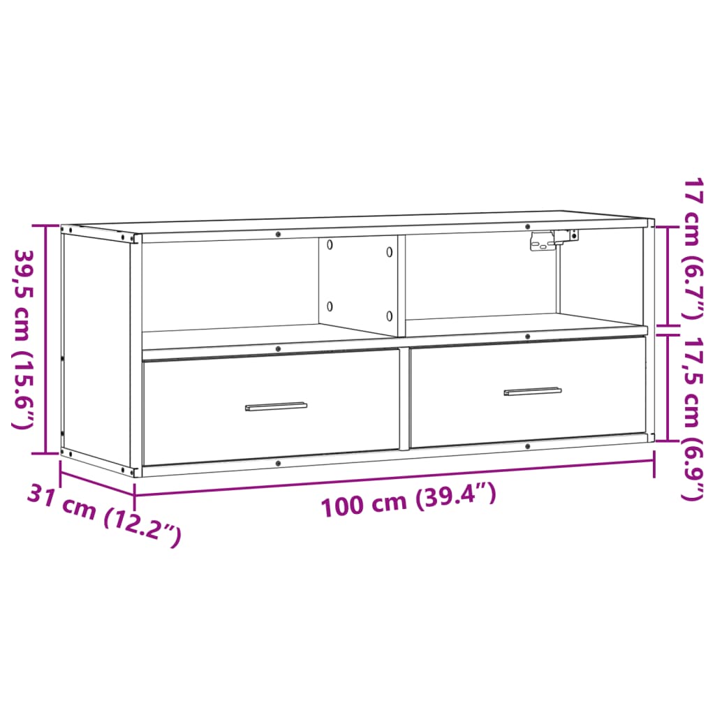 TV ormarić boja hrasta 100x31x39,5 cm konstruirano drvo i metal Smeđa