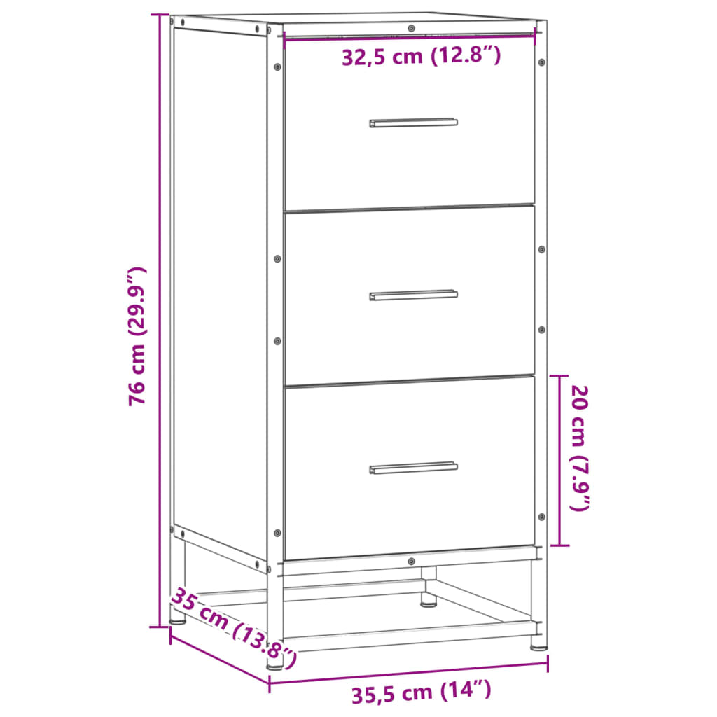 Komoda boja hrasta sonome 35,5x35x76 cm konstruirano drvo metal