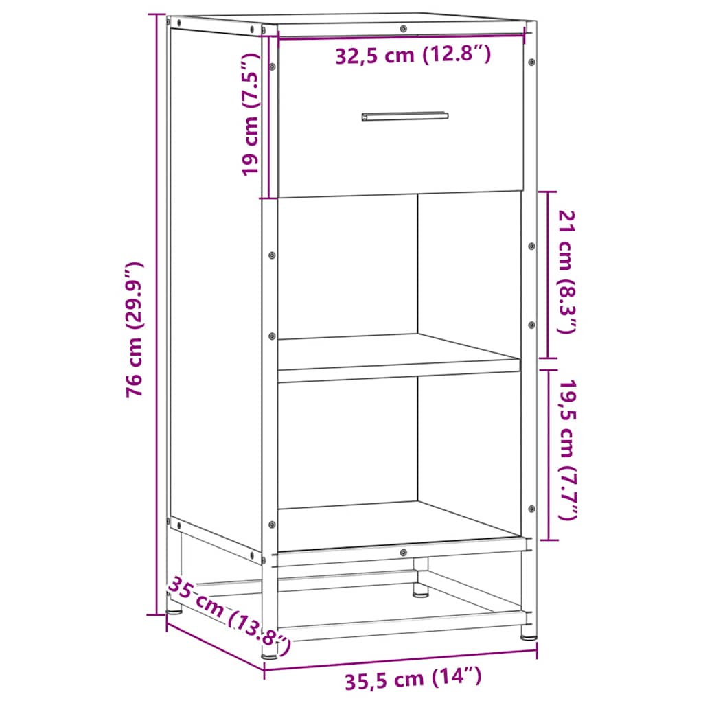 Komoda boja hrasta sonome 35,5x35x76 cm konstruirano drvo metal