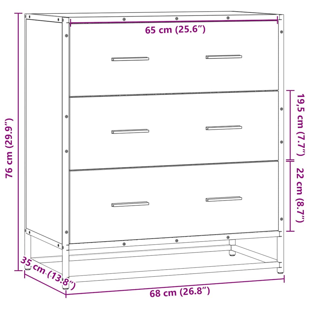Komoda crna 68x35x76 cm konstruirano drvo i metal