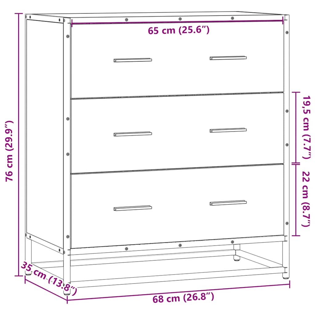 Komoda boja hrasta 68x35x76 cm konstruirano drvo i metal