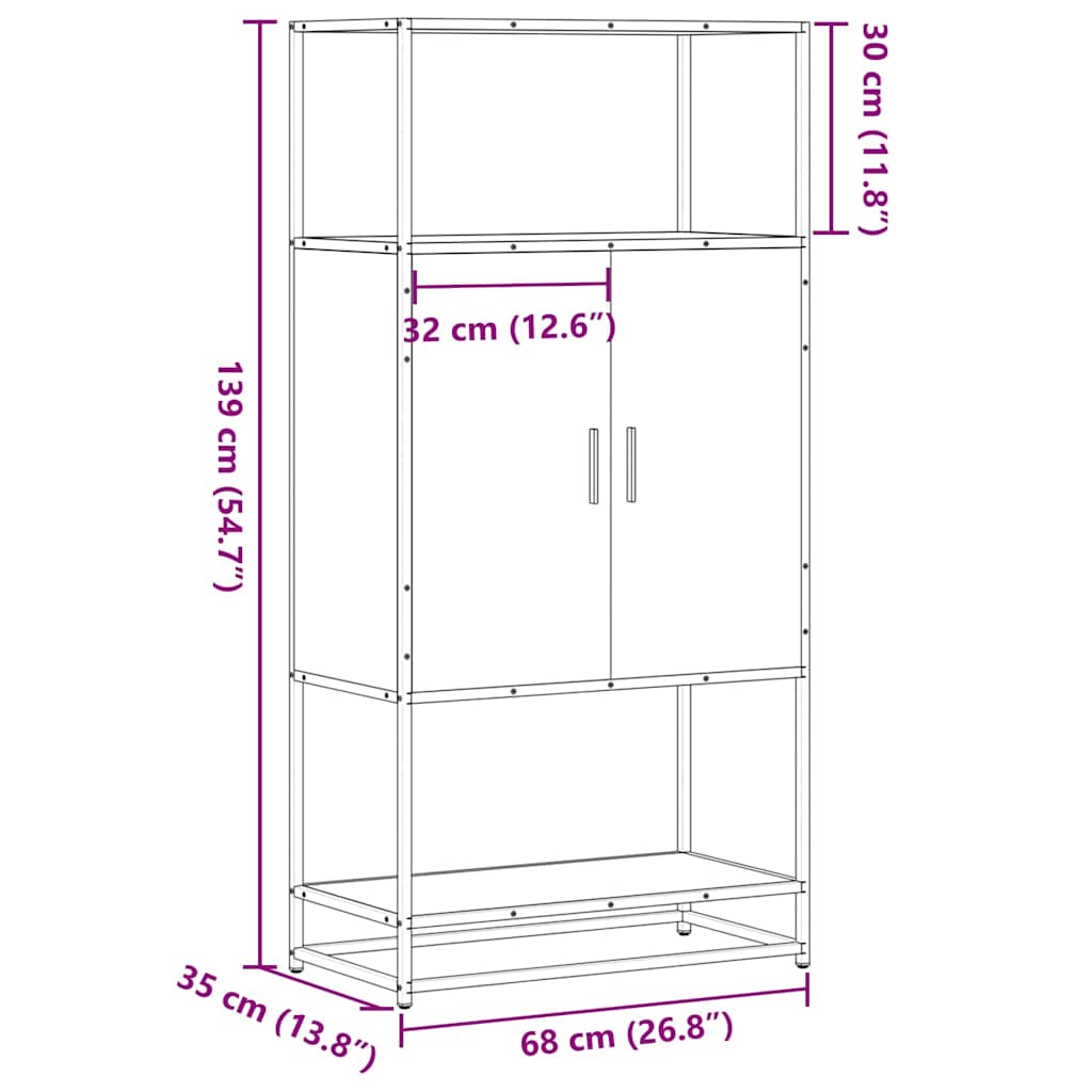 Visoka ploča sonoma hrast 68x35x139cm konstruirano drvo i metal
