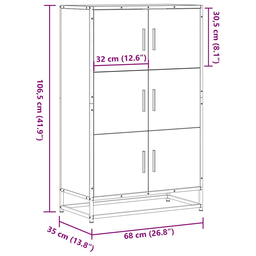 Visoka ploča crna 68x35x106,5 cm Konstruirano drvo i metal