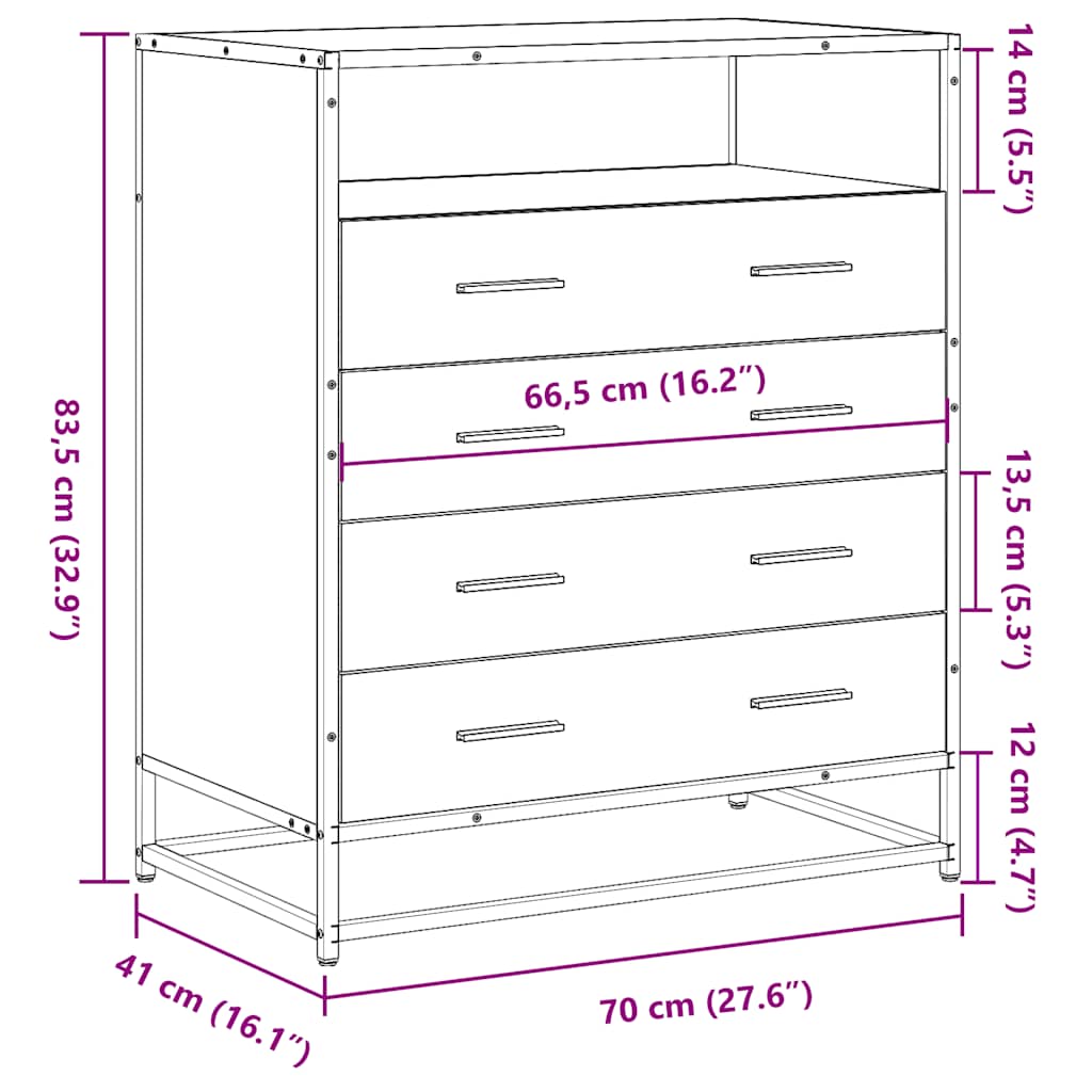 Ormar s ladicama smeđi hrast 70x41x83,5 cm izrađeno drvo