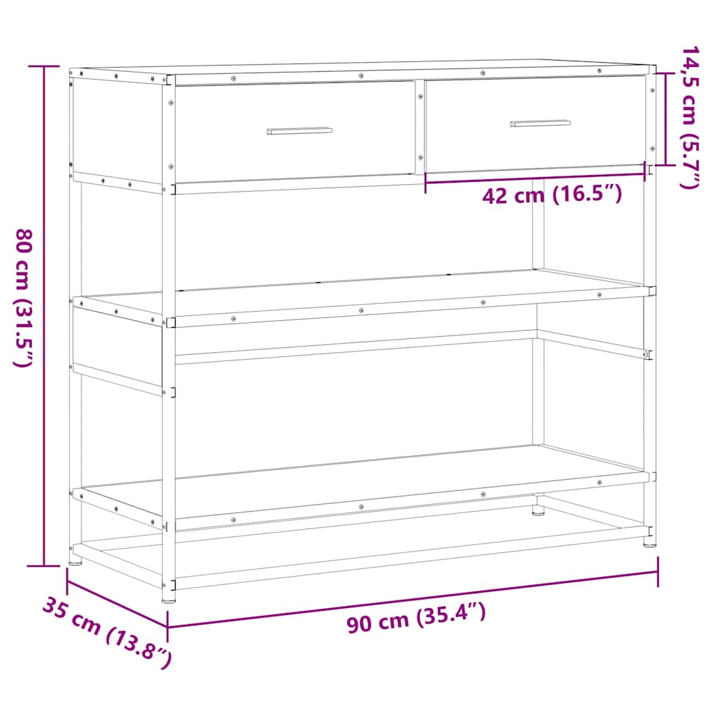 Konzolni stol boja hrasta 90x35x80 cm konstruirano drvo