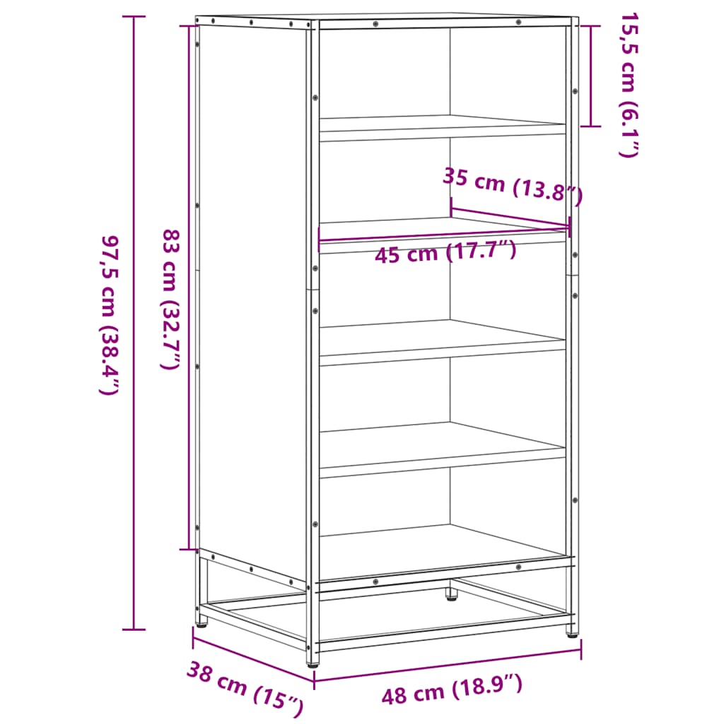 Stalak za cipele boja hrasta 48x38x97,5 cm konstruirano drvo