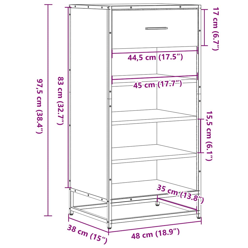 Stalak za cipele boja hrasta 48x38x97,5 cm konstruirano drvo