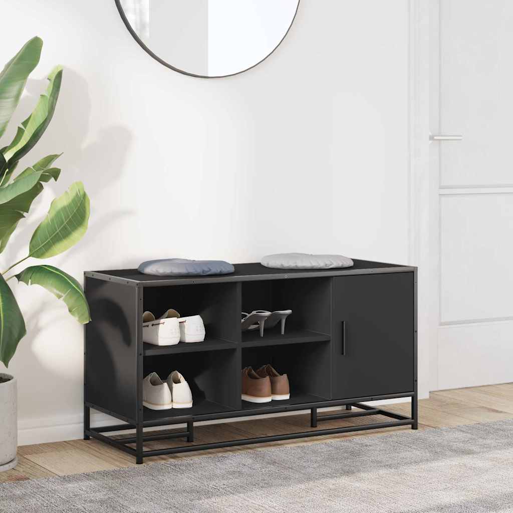 Klupa za cipele crna 100x40x53,5 cm Konstruirano drvo i metal