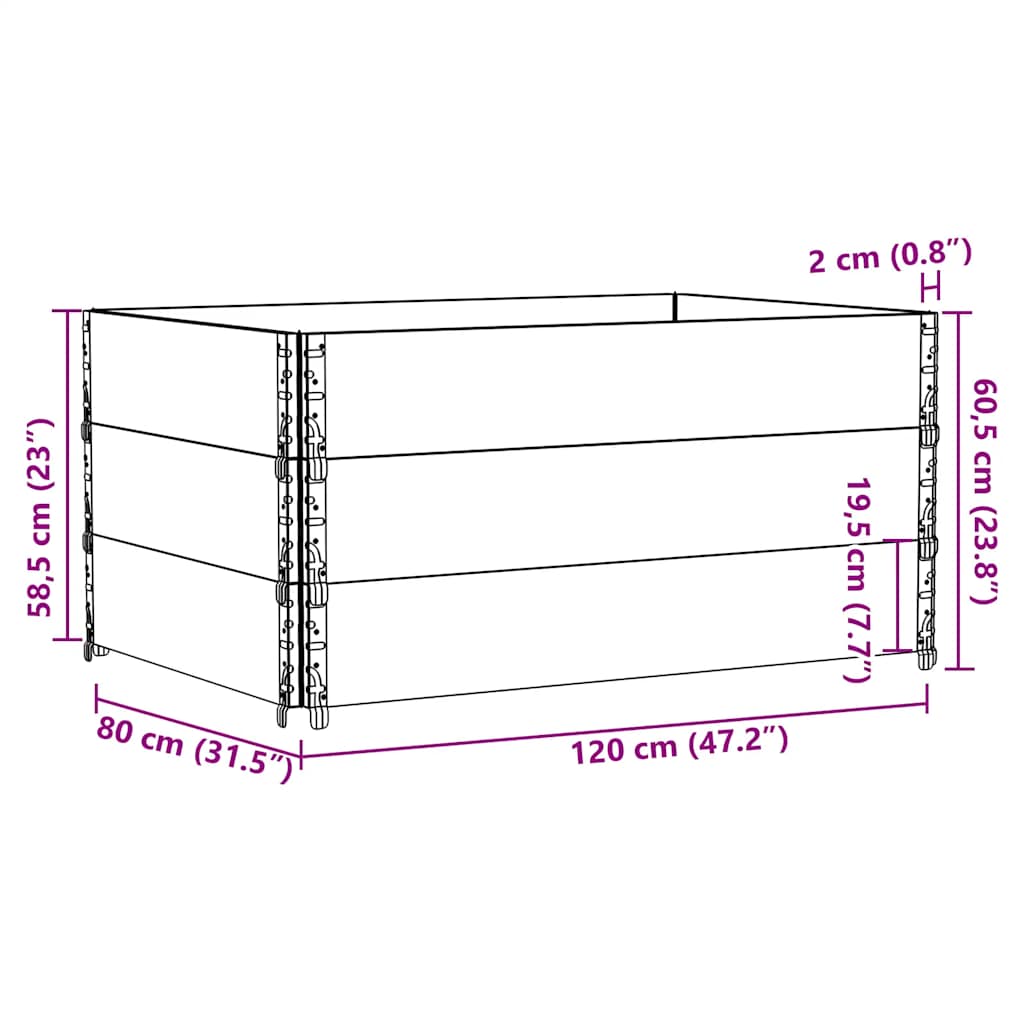 Okviri za palete 3 kom crni 120 x 80 cm od masivne borovine